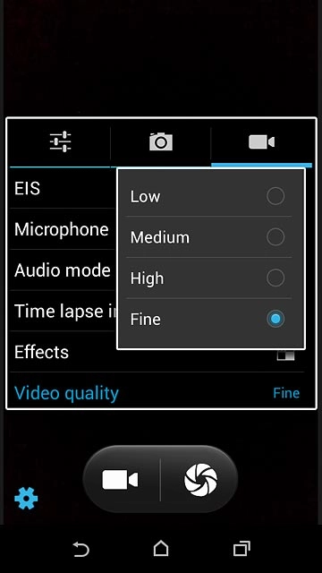 Press the required setting.
