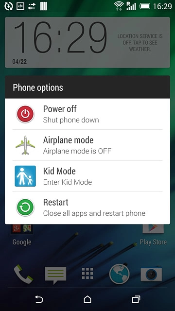 Press Airplane mode.Depending on the current setting, flight mode is turned on or off.