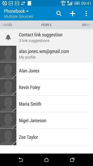 Press the required contact.The contact details are displayed.