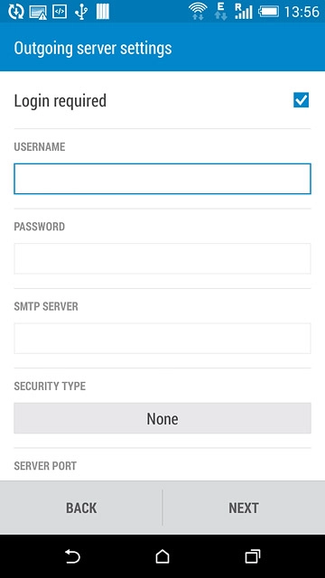 Press Login required to turn the function on or off.Please note that if you're using Vodafone's outgoing server, turn off SMTP authentication and leave the username and password fields empty.
