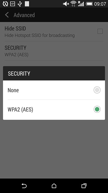 If you don't want to password protect your Wi-Fi hotspot:Press None.