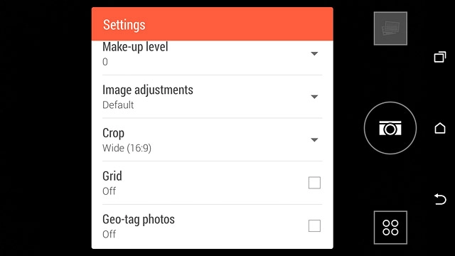 Press Geo-tag photos to turn the function on or off.