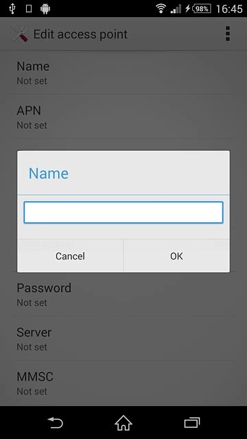 Key in Vodafone Internet and press OK.