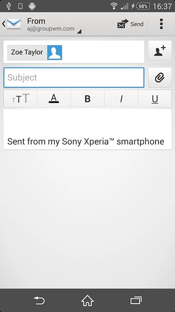Press Subject.Key in a subject for the email message.