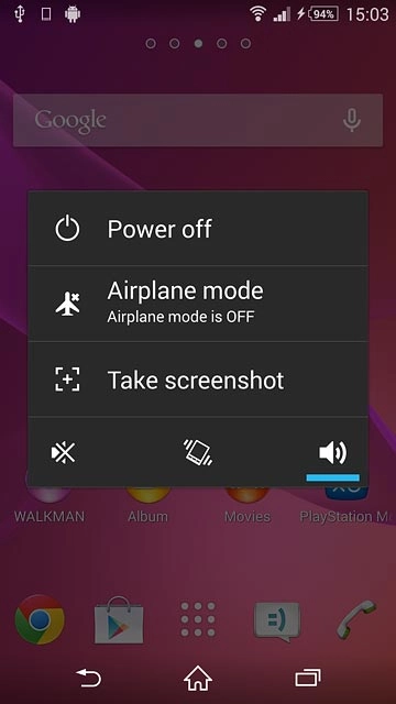 Press Airplane mode.Depending on the current setting, flight mode is turned on or off.