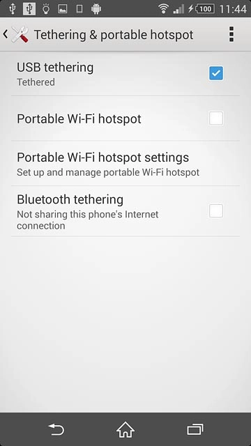 Press USB tethering until the function is turned on.
