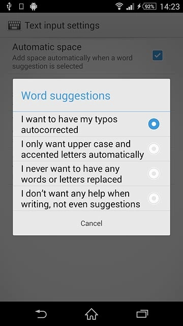 Press I never want to have any words or letters replaced.