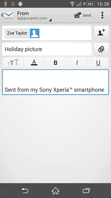 Press the text input field.Write the text for your email message.