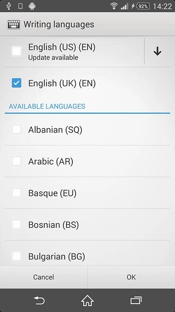 Press the required language until it's selected.