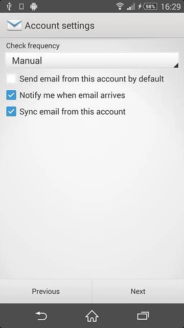 Press Notify me when email arrives to turn the function on or off.