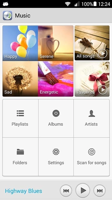 Press the required category.Go to the required audio file or playlist.