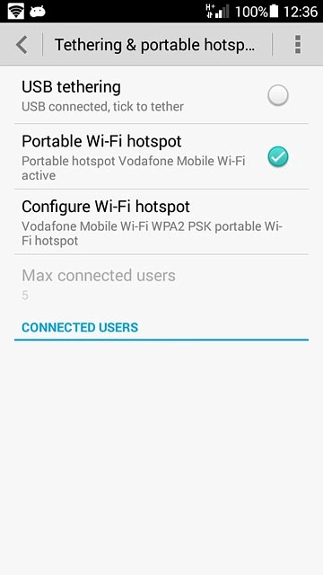 Press Portable Wi-Fi hotspot until the function is turned on.