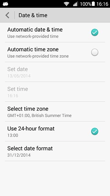 Press Automatic date & time until the function is turned on.