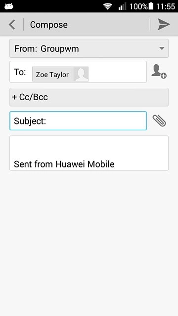 Press Subject and key in a subject for the email message.