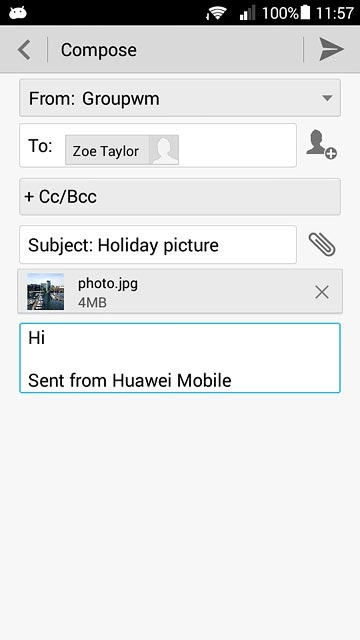 Press the send icon when you've finished your email message.