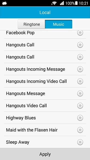 If you want to use one of your own ring tones:Press Music.