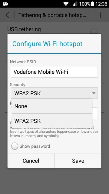 If you don't want to password protect your hotspot:Press None.