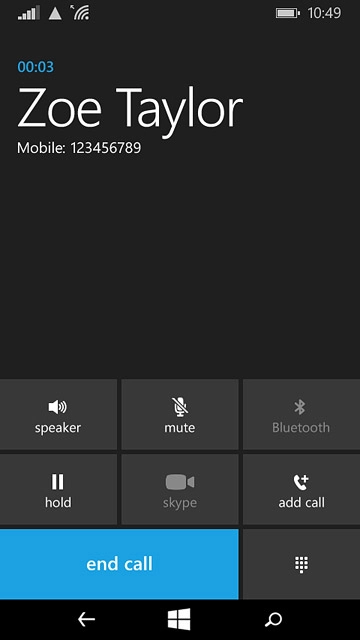 Press end call to end the call and return to the home screen.