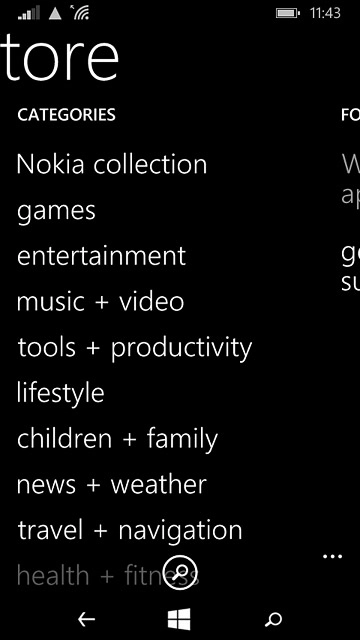 To search by category:Slide your finger right on the display.Press the required category.