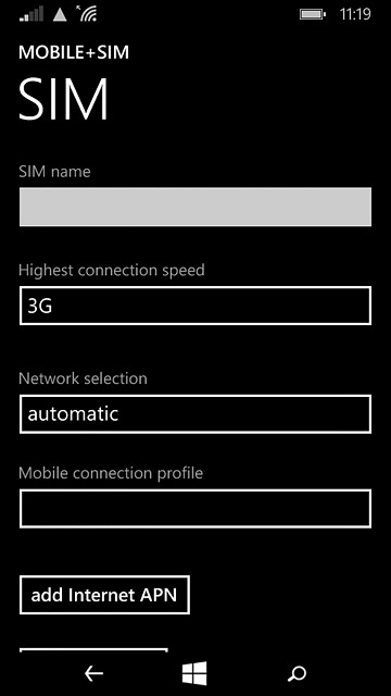 Press add Internet APN.
