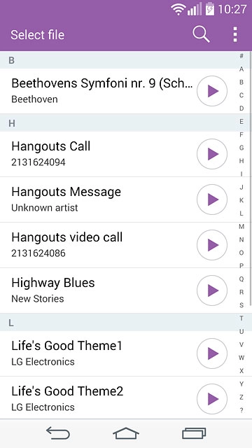 Press the required audio file.