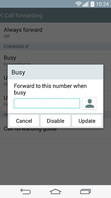 Press Disable.Repeat until all diverts have been cancelled.