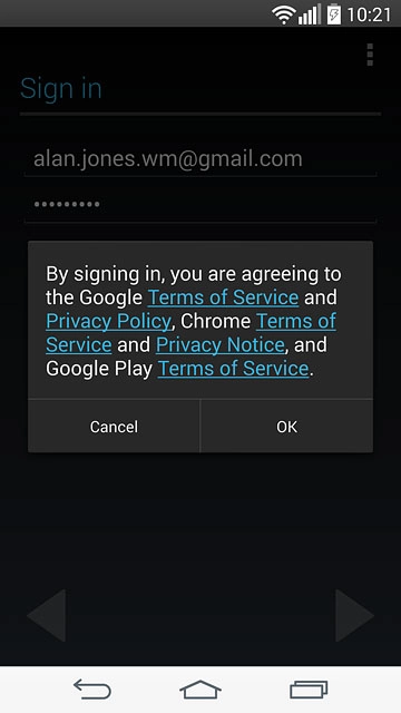 Press OK.Follow the instructions on the display to select settings for your Google account.