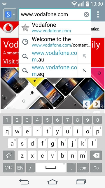 Key in the address of the required web page and press Go.