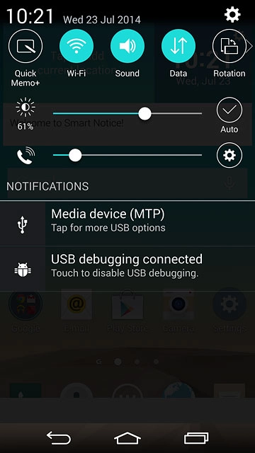 Slide your finger down the display starting from the top edge of your phone.Press the USB icon.