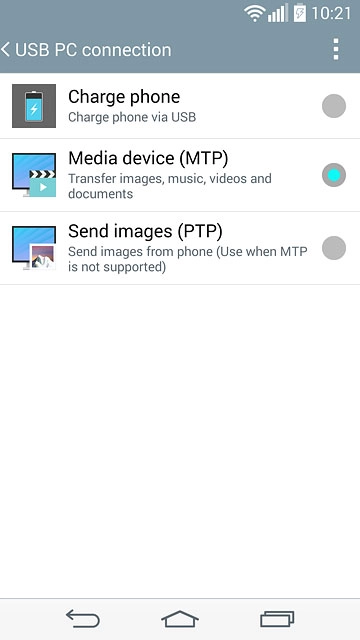 Press Media device (MTP) until the function is turned on.