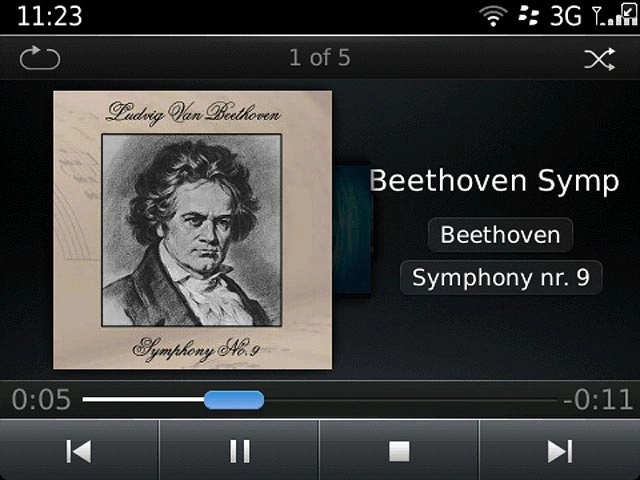 To fast forward or rewind the current audio file:Press the indicator at the bottom of the display and slide it right or left.