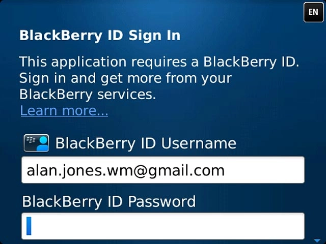 Key in the username for your BlackBerry ID.Press the field below 