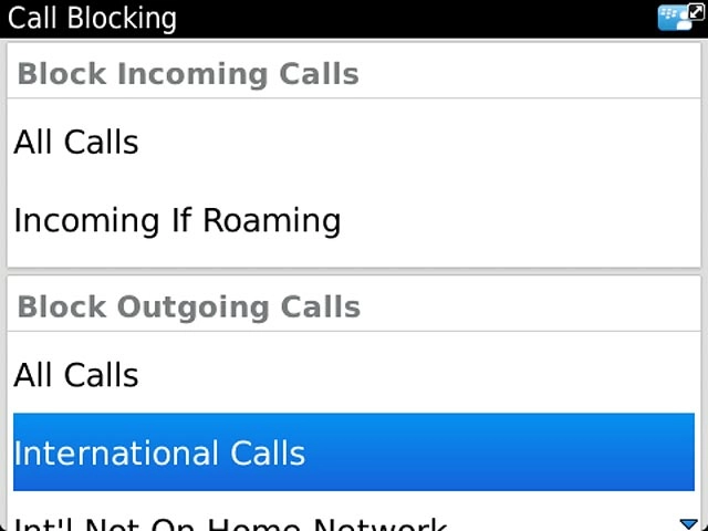 Press one of the following barring options below Block Outgoing Calls: