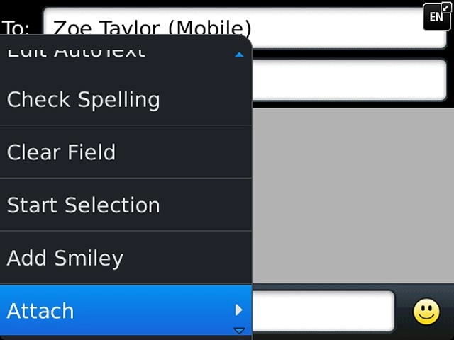 Press Attach.Select one of the following options:Insert picture, go to 4a.Insert video clip, go to 4b.Insert audio file, go to 4c.