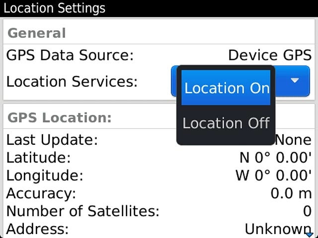 Press Location On or Location Off.