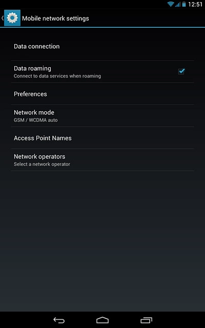 Press Data roaming to turn the function on or off.