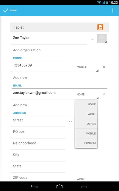 Press the required email type.