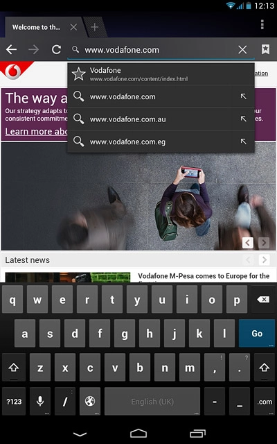 Key in the address of the required web page and press Go.