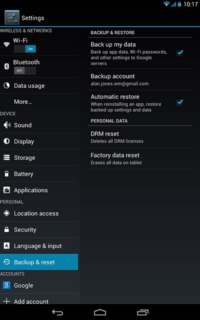 Press Backup & reset.