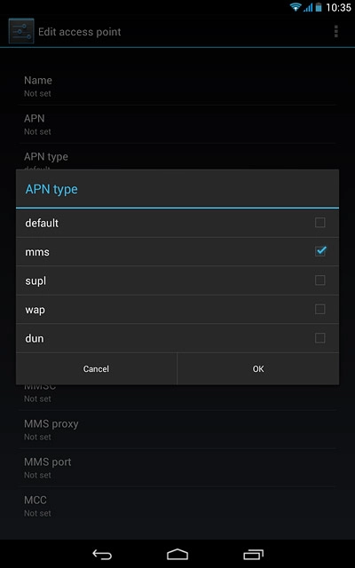 Press mms until the APN type has been selected.