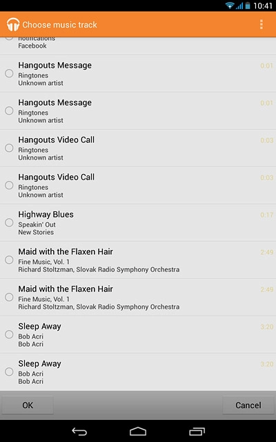 Press the field next to the required audio file.
