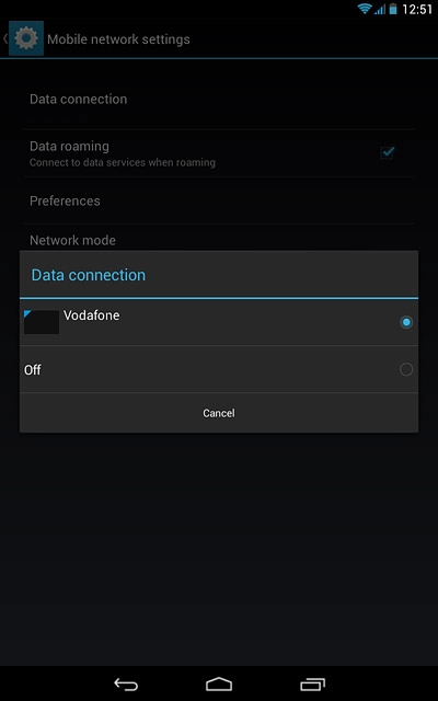To turn off mobile data:Press Off.