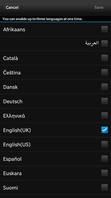 Press the box next to the required language until the language is selected.