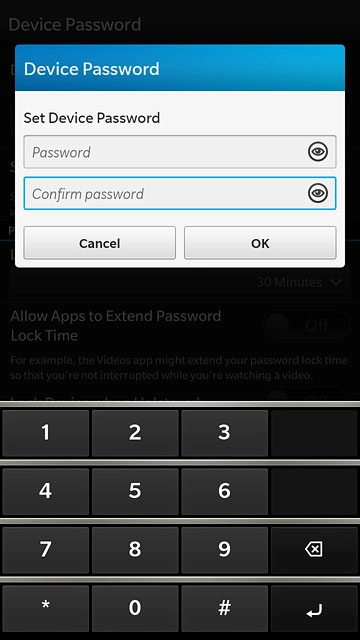 Press Confirm password and key in the phone lock code again.