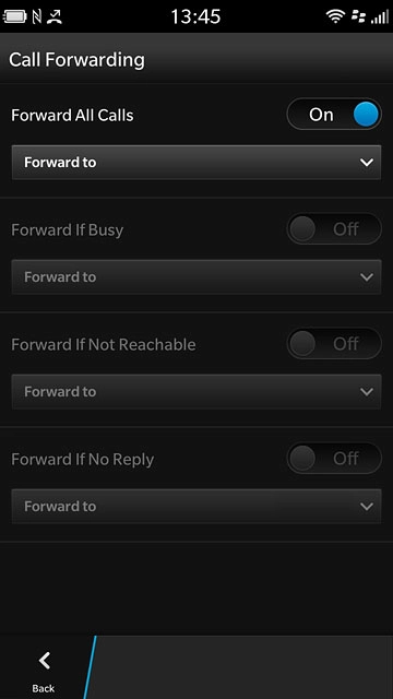 The current settings are displayed.Press the indicator next to one of the following divert types to cancel the divert: