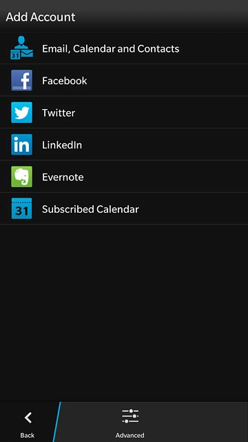 Press Email, Calendar and Contacts.