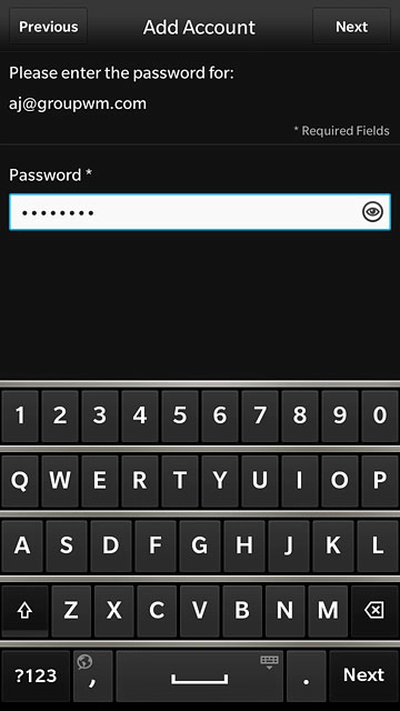 Key in the password for your email account and press Next.