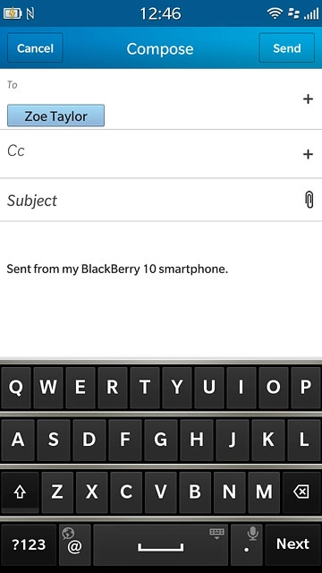 Press Subject and key in a subject for the email message.