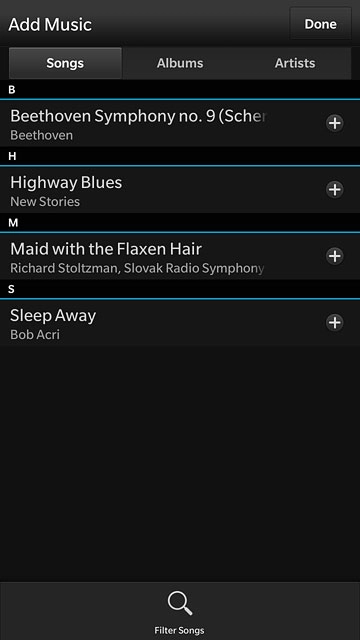 Press the add icon next to the required audio files.