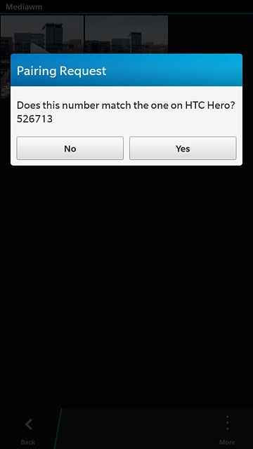 Check that the same access code is displayed on both devices and press Yes.The file is sent.
